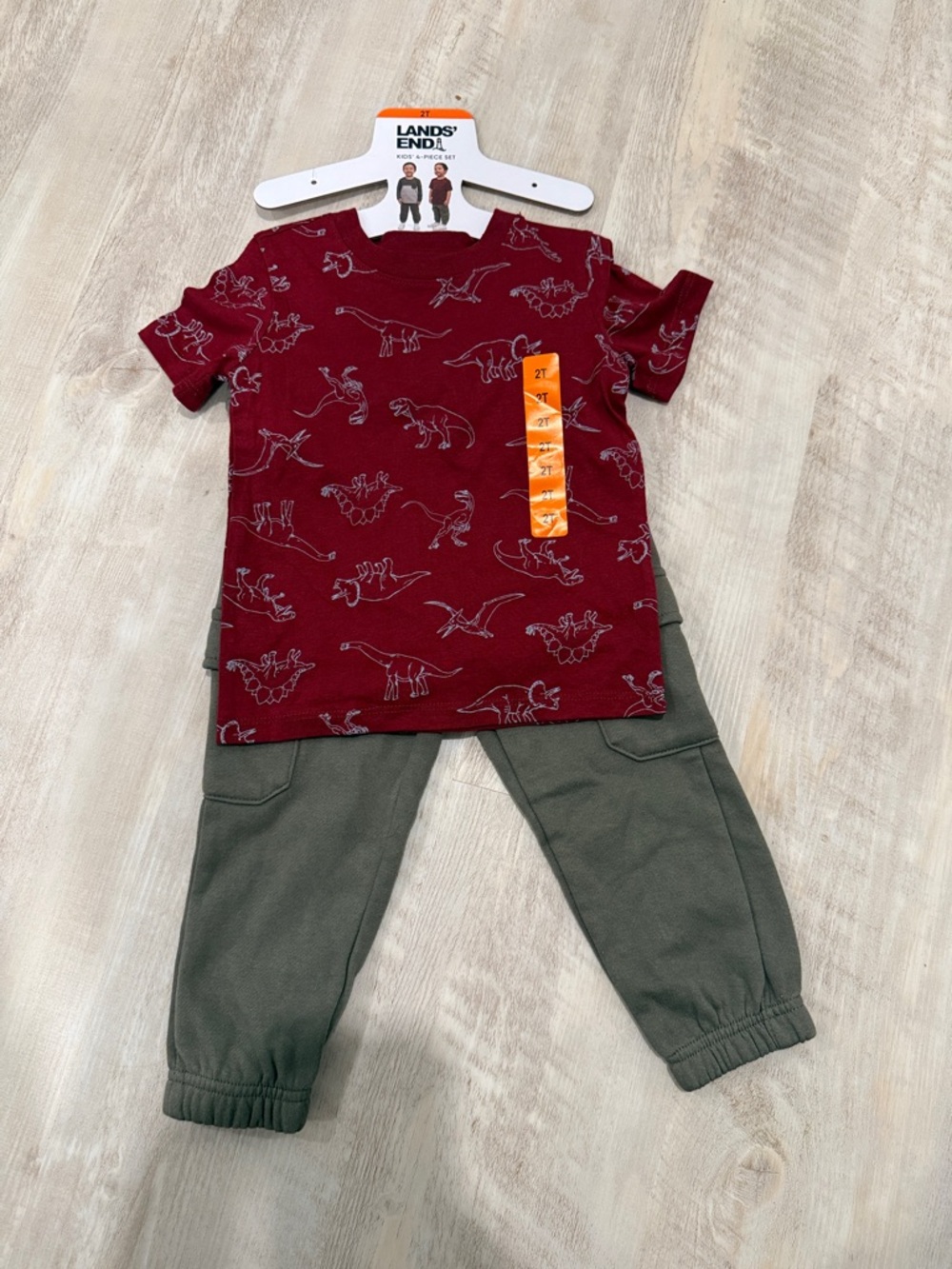 Lands' End Toddler Dino Tee & Joggers - Maroon & Olive